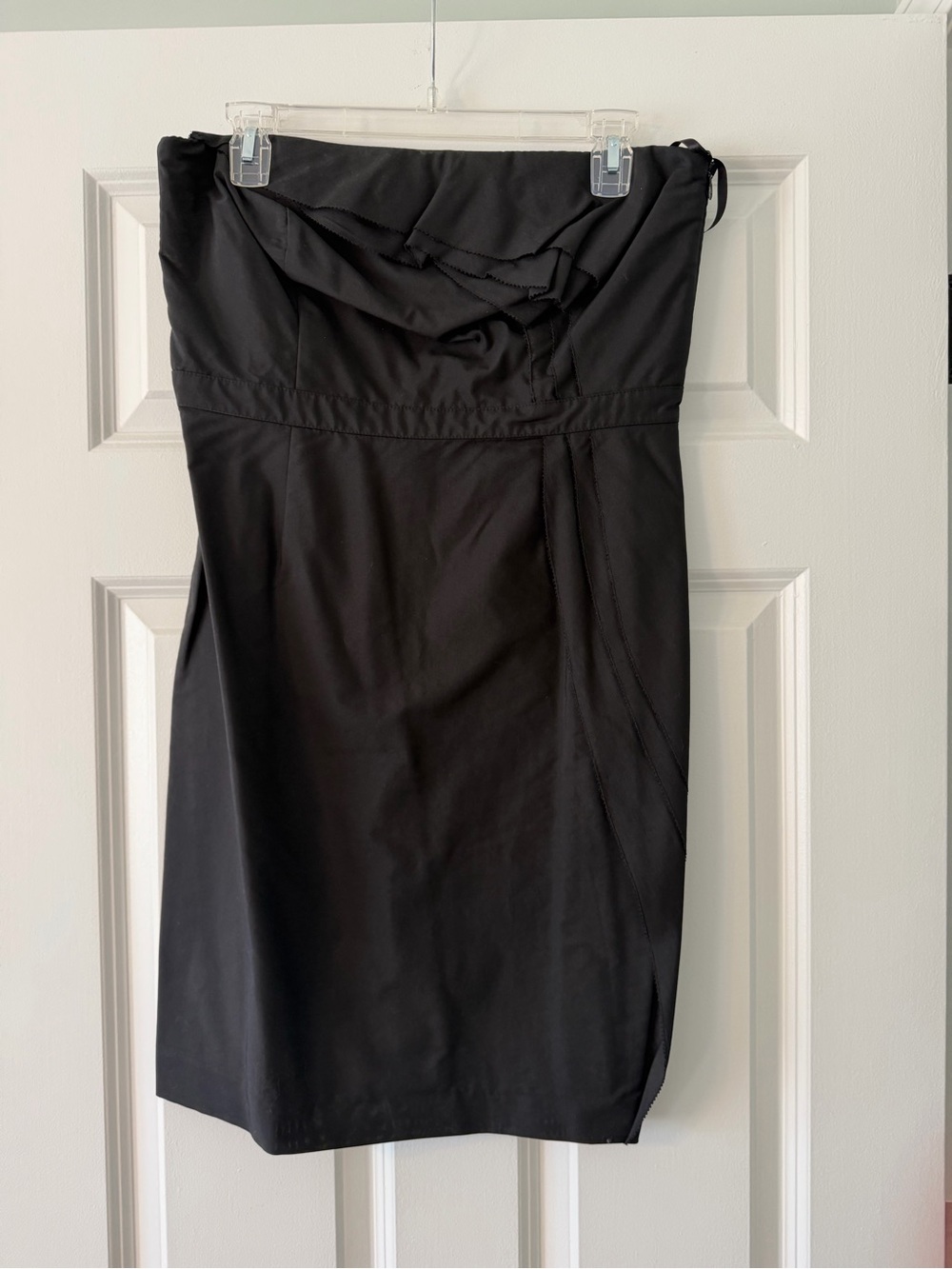 LOFT Black Strapless Sheath Dress with Draped Bust Detail